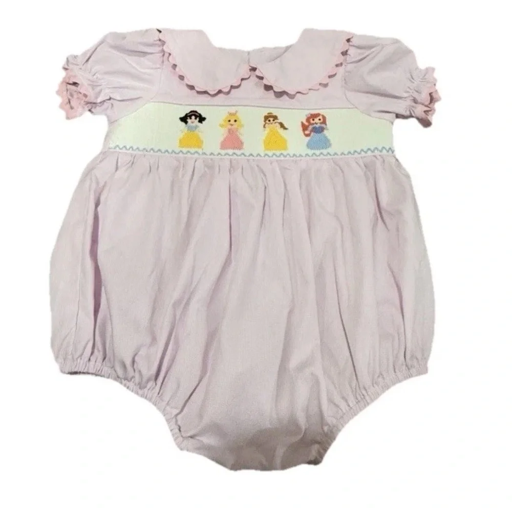 Stitchy Fish Girls 18m Princess Party Smocked Bubble Romper Pink Embroidered